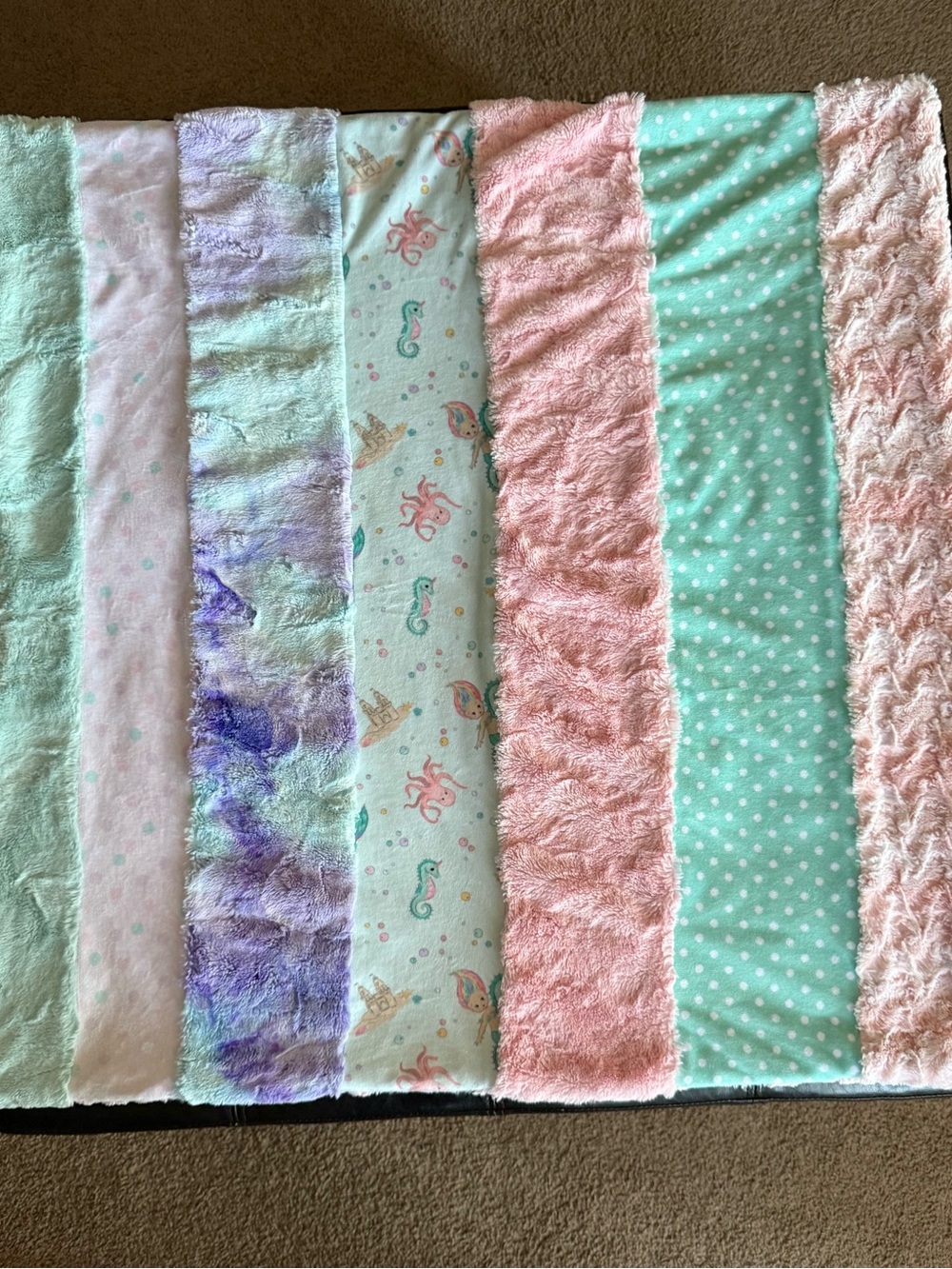 Plush Reversible Baby Throw - Pink and Mint Polka Dot Mermaid Theme